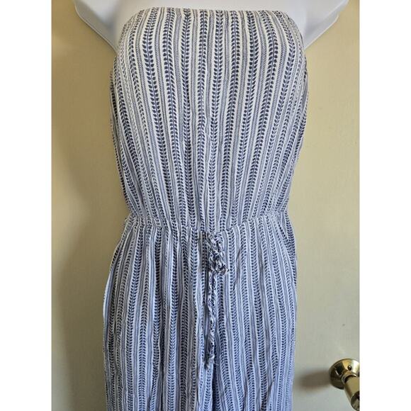 ELAN Womens Medium Jumpsuit Blue Boho Beachy Culotte Strapless Cover Up Vacation - Picture 3 of 5